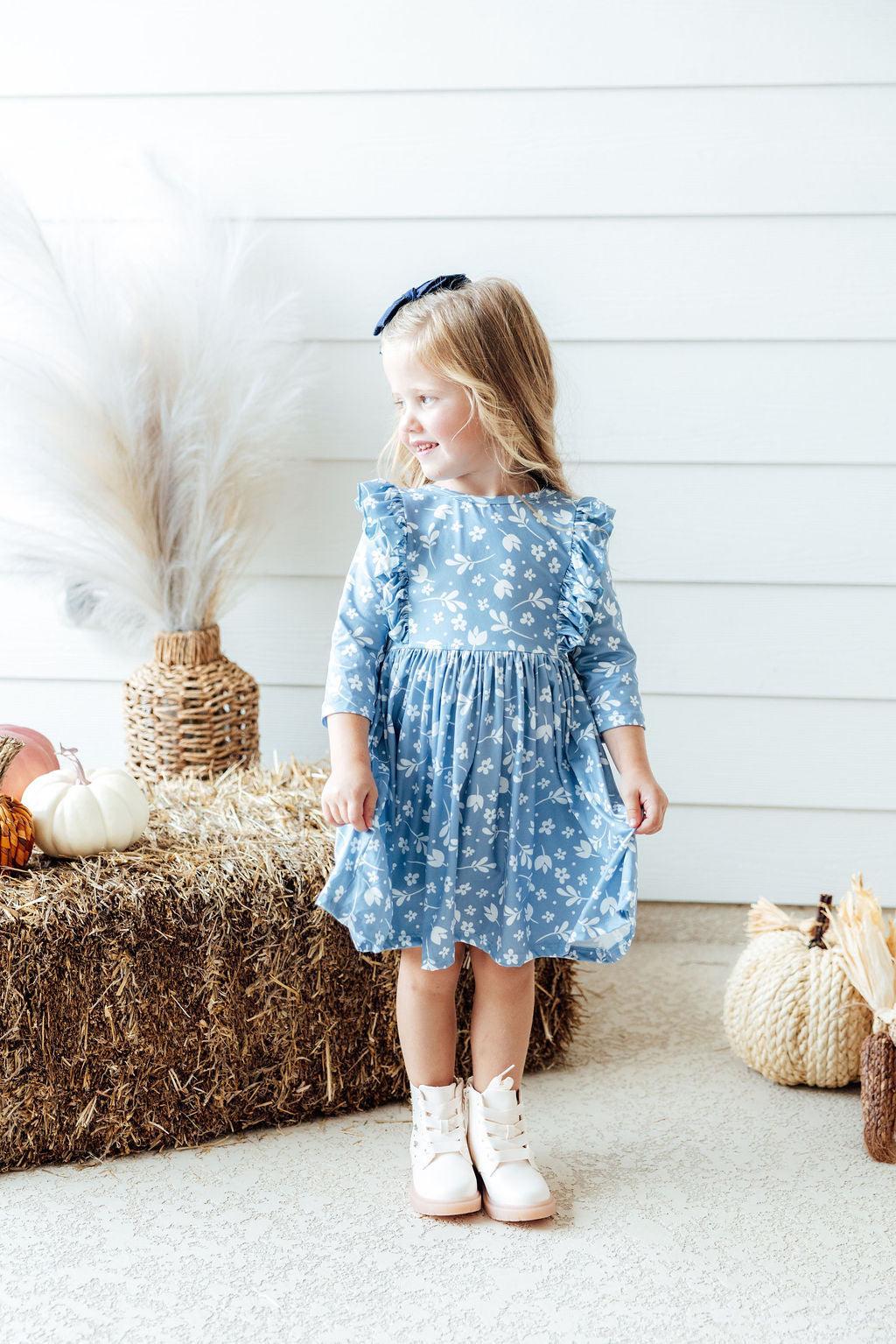 Bluebell 3/4 Sleeve Ruffle Twirl Dress