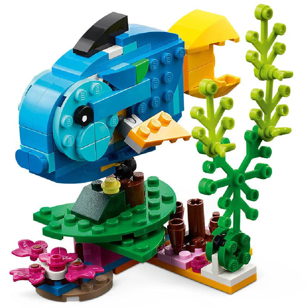3 in 1 Parrot Building Toy Set, Transforms to 3 Different Animal Figures - from Colorful Parrot, to Swimming Fish, to Cute Frog