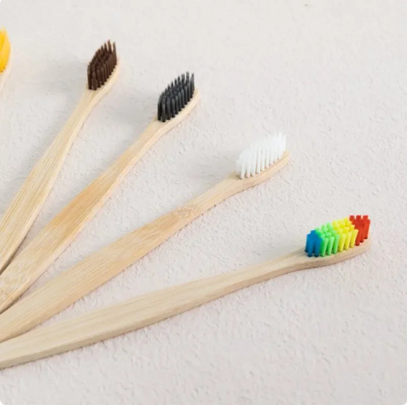 Single Cowhide Wrapped Bamboo Toothbrush Set Natural and Environmentally Friendly Bamboo Toothbrush Tablet One Box of 10 P