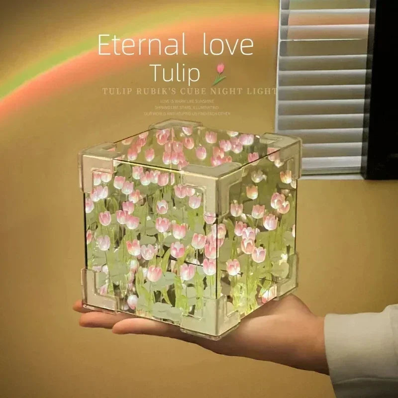 DIY 3D Tulip Flower Sea Night Lamp Kit - Romantic Creative Gift for Girlfriend, Couples and Special Occasions