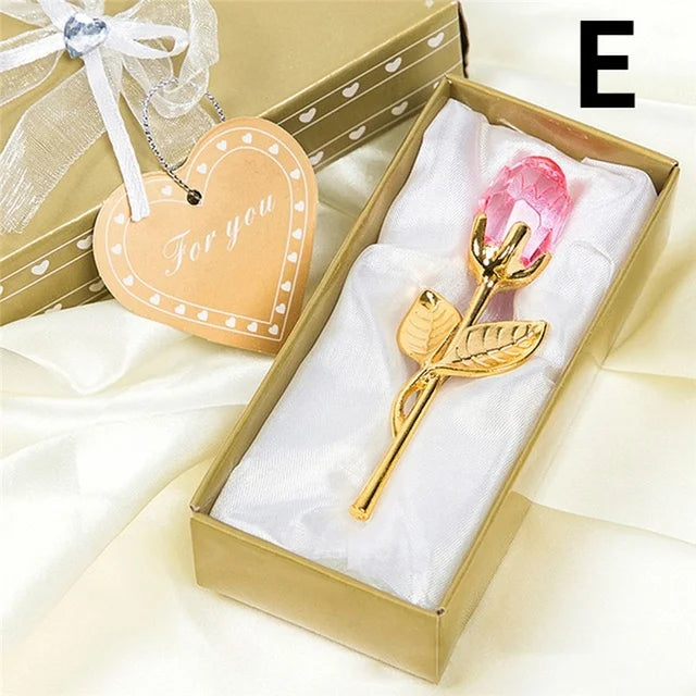 6 Colors Crystal Glass Rose Flower Figurines Craft Valentine's Day Favors X'mas Lovers' Gift Souvenir Home Wedding Decoration