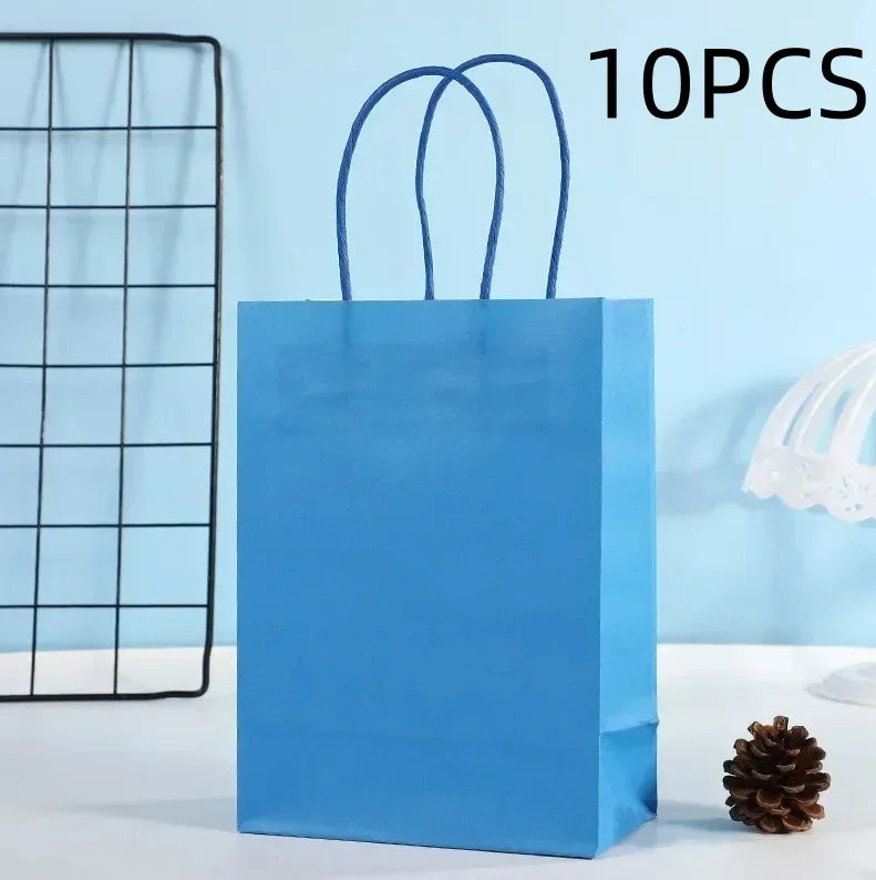 10PCS Colorful Kraft Paper Gift Bags – Handheld Candy & Party Favor Bags for Wedding, Birthday & Party Decorations