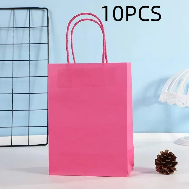 10PCS Colorful Kraft Paper Gift Bags – Handheld Candy & Party Favor Bags for Wedding, Birthday & Party Decorations