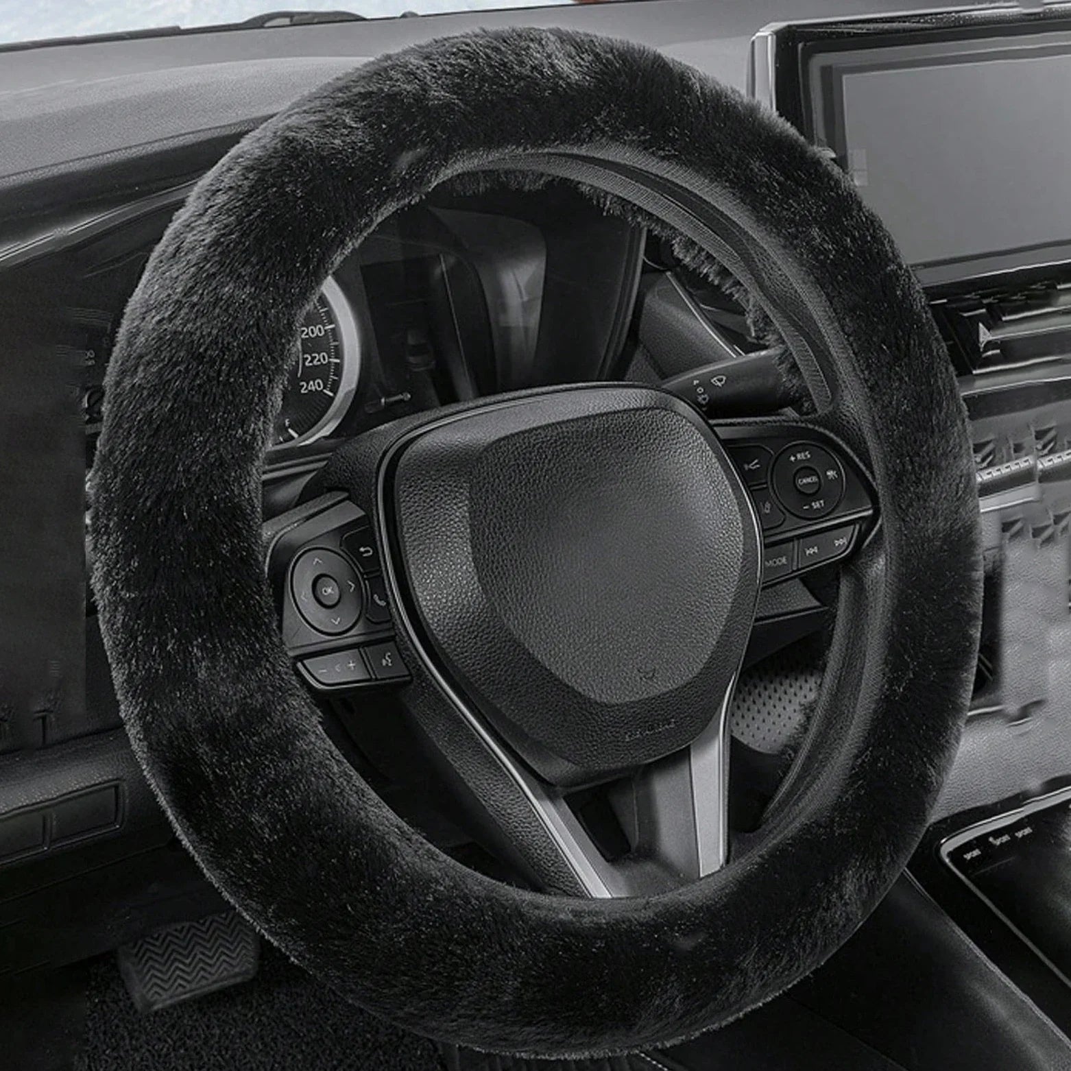 Car steering wheel cover without inner ring in winter plush warm soft comfortable non-slip elastic elastic handlebar cover
