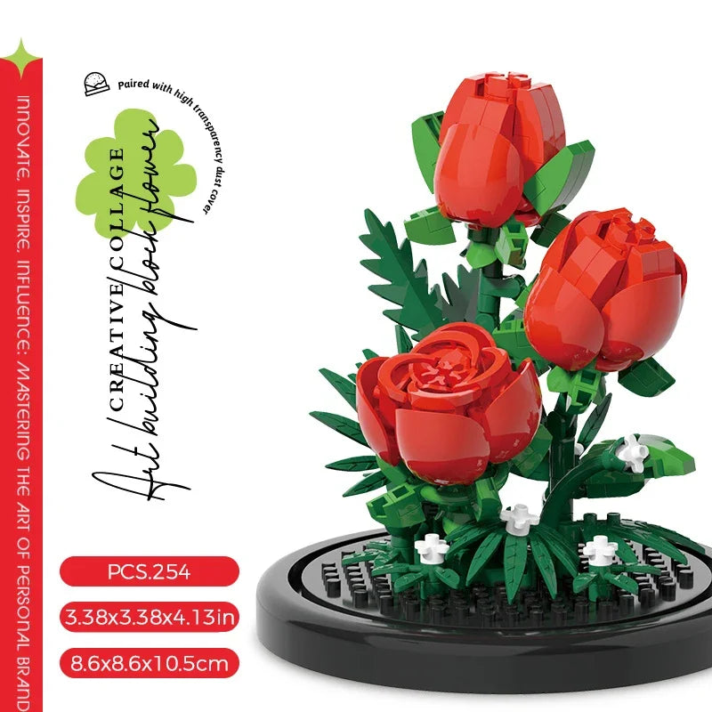 Potted Building Block Simulation Succulent Bouquet Creative Puzzle Building Block Eternal Flower Home Decoration Rose