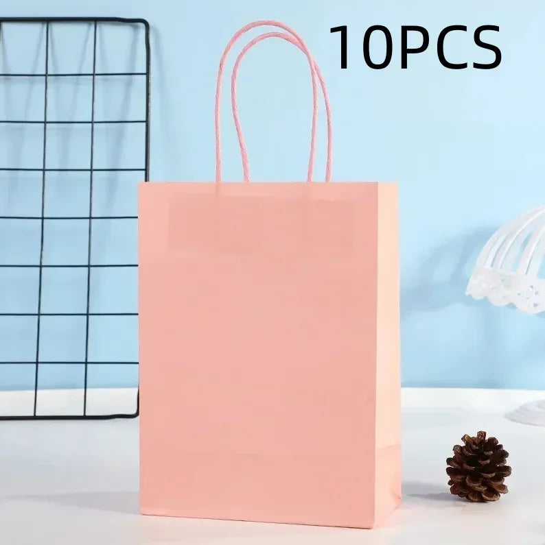 10PCS Colorful Kraft Paper Gift Bags – Handheld Candy & Party Favor Bags for Wedding, Birthday & Party Decorations
