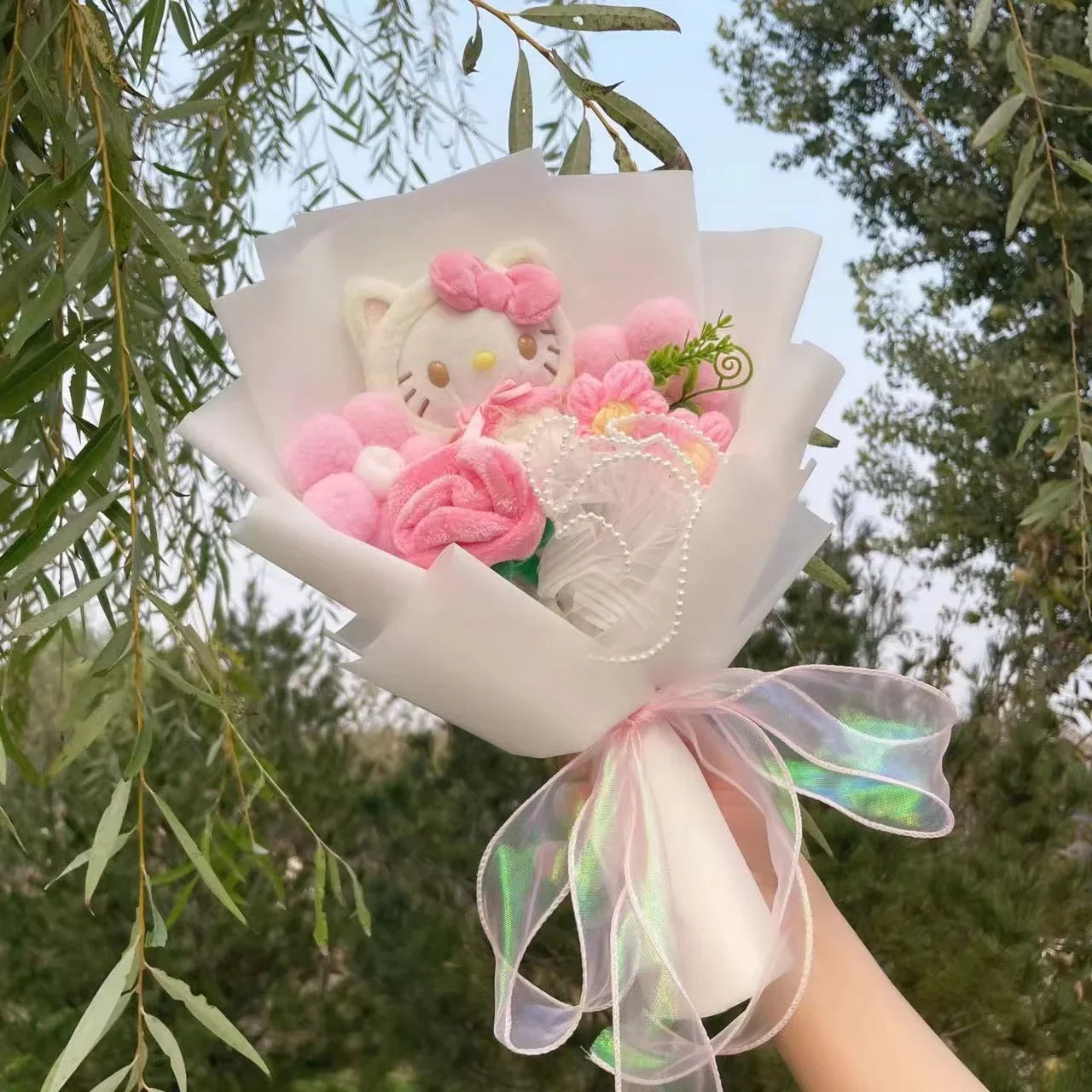 Cartoon My Melody Kuromi Cinnamoroll Kt Cat Plush Doll Creative Flower Bouquet Valentine Christmas Graduation Birthday Gift