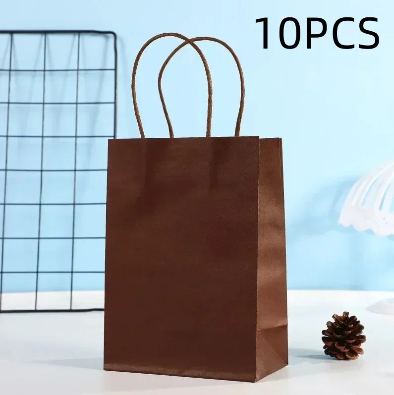 10PCS Colorful Kraft Paper Gift Bags – Handheld Candy & Party Favor Bags for Wedding, Birthday & Party Decorations