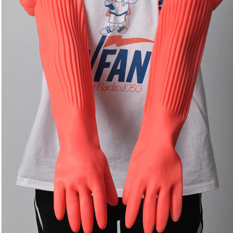 Lengthen Dishwashing Cleaning Silicone Gloves Rubber Dish Washing Glove Scrubber for Household Kitchen Clean Tool
