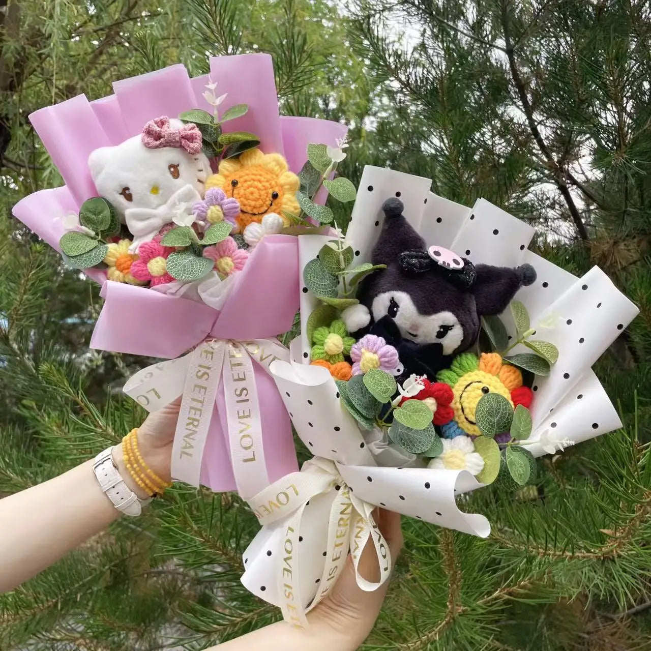 Cartoon My Melody Kuromi Cinnamoroll Kt Cat Plush Doll Creative Flower Bouquet Valentine Christmas Graduation Birthday Gift