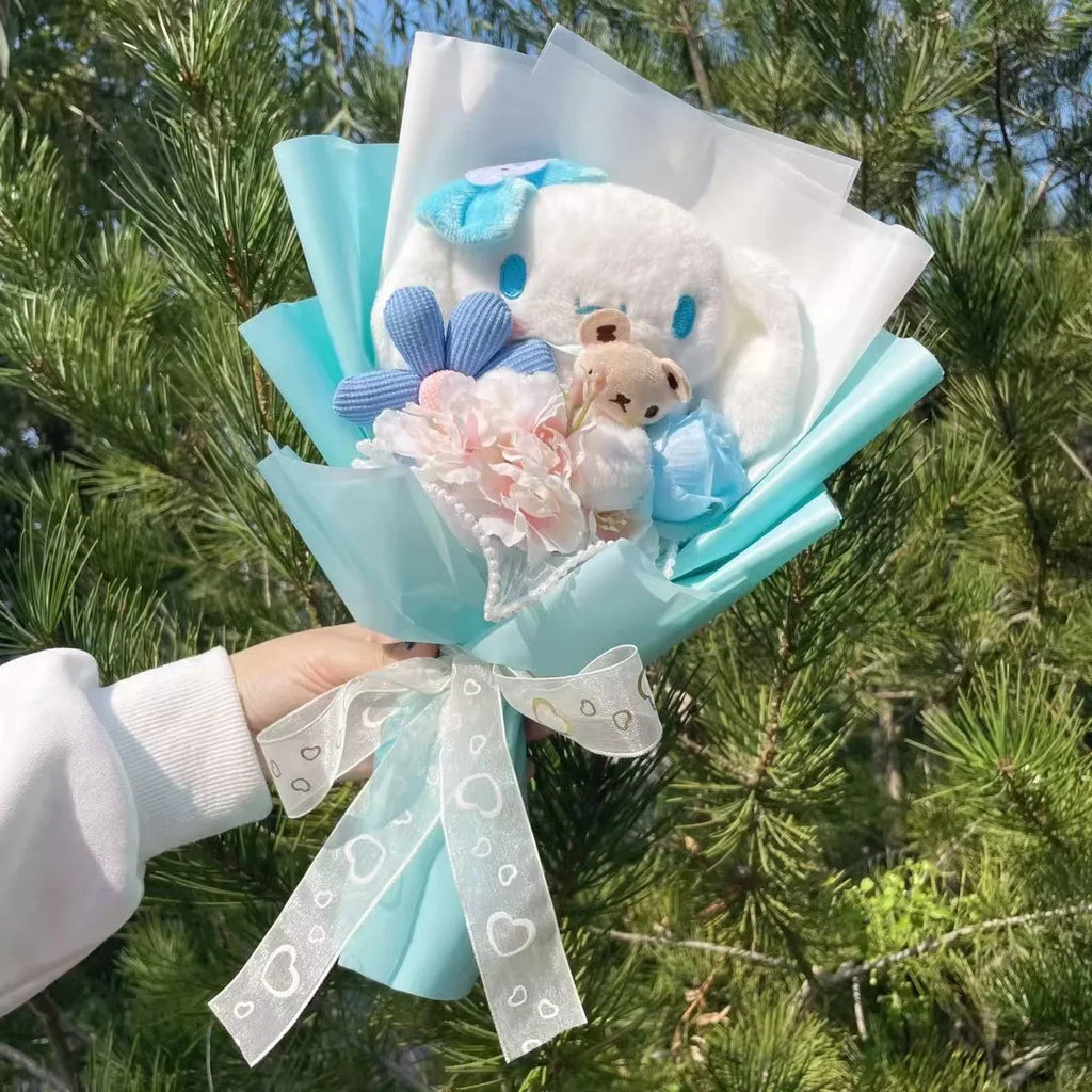 Cartoon My Melody Kuromi Cinnamoroll Kt Cat Plush Doll Creative Flower Bouquet Valentine Christmas Graduation Birthday Gift