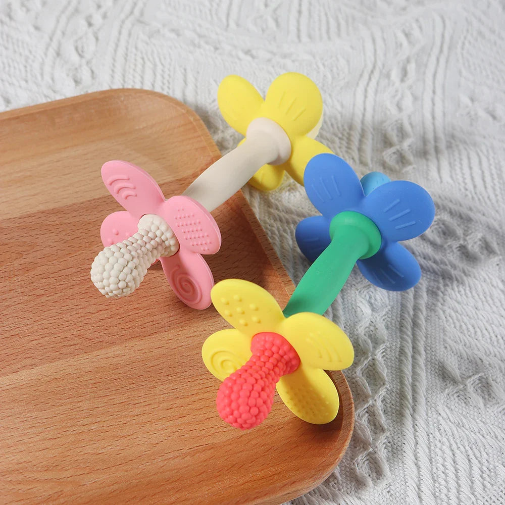 2-in-1 Baby Silicone Flower Teether – Safe, Soft & BPA-Free Chewing Toy for Soothing Sore Gums, Easy-to-Hold